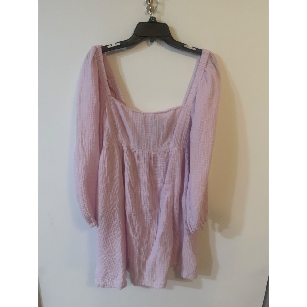 J.Crew Cotton Double Gauze Mini Dress Lilac Purple Smocked Square Neck Large